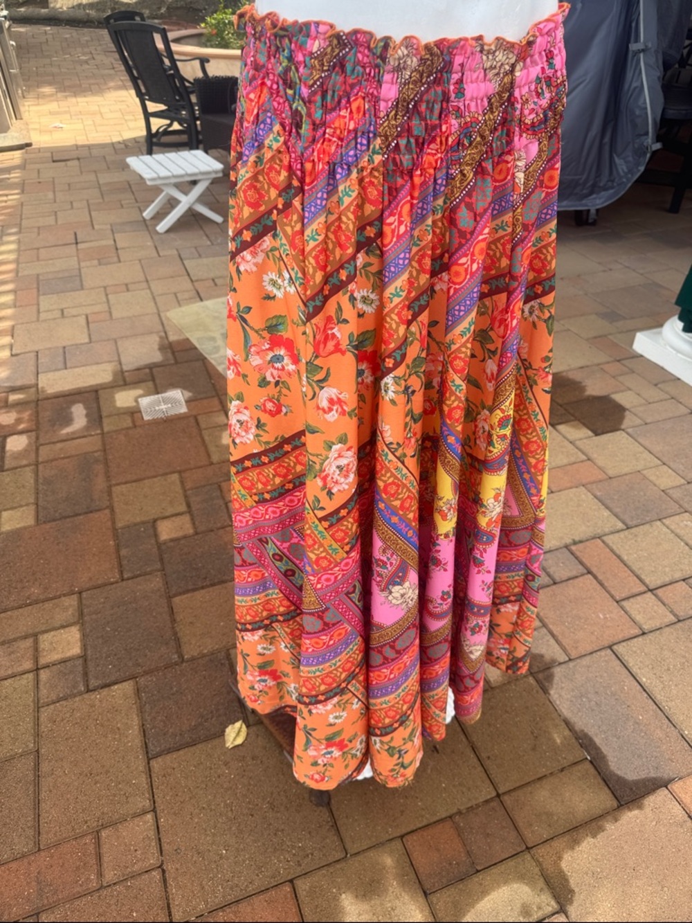 Calypso St. Barth Vibrant Paisley Floral Maxi Skirt in Orange & Pink - Picture 4 of 5